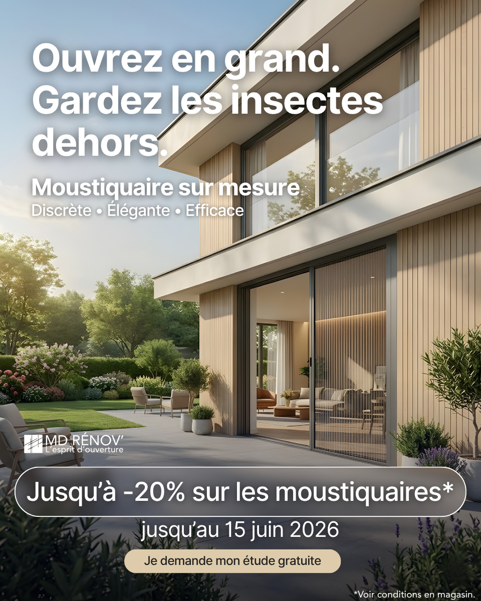 Grande baie vitrée équipée d'une moustiquaire sur mesure